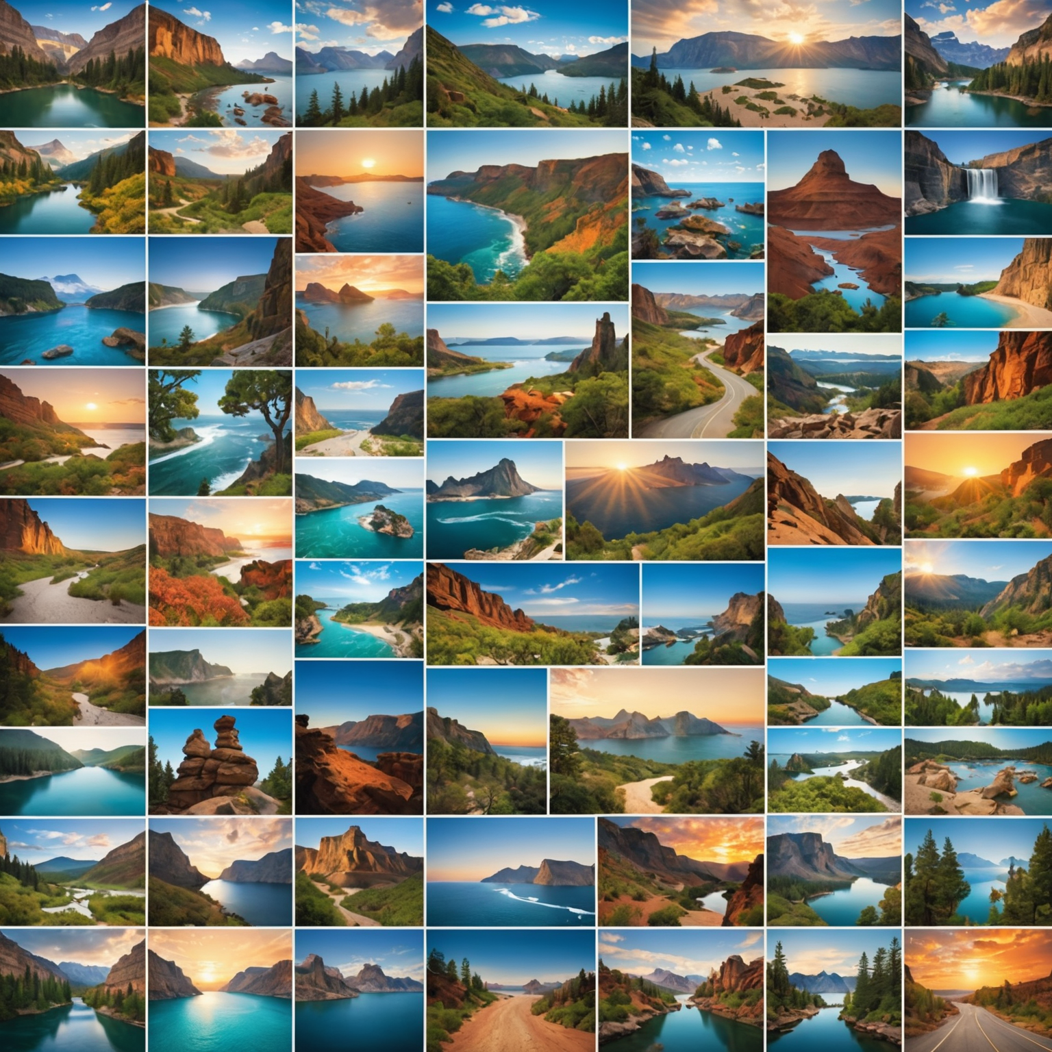 Collage of various travel destinations like cities, beaches, and national parks